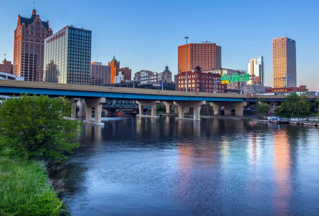 river skyline sunset