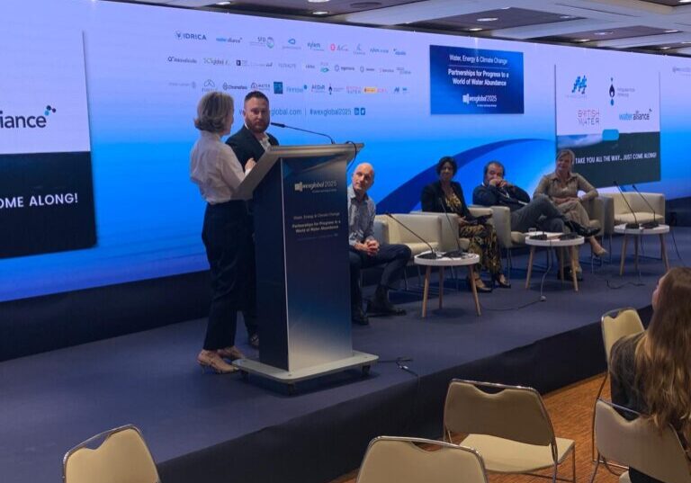 Beverley and Matt Magruder of Milwaukee Metropolitan Sewerage District speak during a panel about international partnerships.