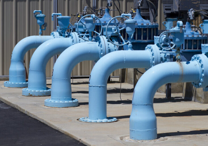 series of bent blue pipes